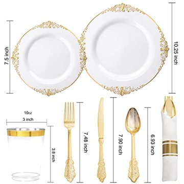 Nervure 350PCS Gold Plastic Plates Set for Events