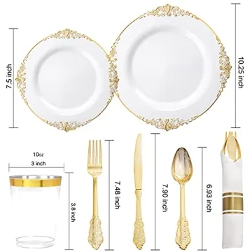 Nervure 350PCS Gold Plastic Plates Set for Events