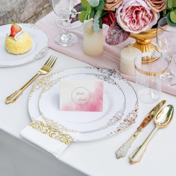 Nervure 350PCS Gold Plastic Plates Set for Events