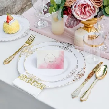 Nervure 350PCS Gold Plastic Plates Set for Events