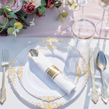 Nervure 350PCS Gold Plastic Plates Set for Events