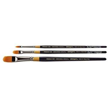 KINGART B-021 Premium 3 pc. Original Gold 9520 Series Filbert RAKE Artist Brush Set, Synthetic Golden Taklon Hair for Acrylic, Watercolor and Gouache Painting, Short Handle, 3 Sizes: 1/8", 1/4", 1/2"