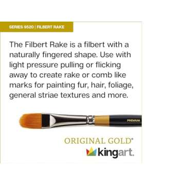 KINGART B-021 Premium 3 pc. Original Gold 9520 Series Filbert RAKE Artist Brush Set, Synthetic Golden Taklon Hair for Acrylic, Watercolor and Gouache Painting, Short Handle, 3 Sizes: 1/8", 1/4", 1/2"