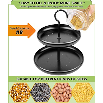 BOLITE Bird Feeder for Outdoors Hanging, Wild Bird Feeders for Outside, 18039 Two-Tier Tray Bird Feeder, Black