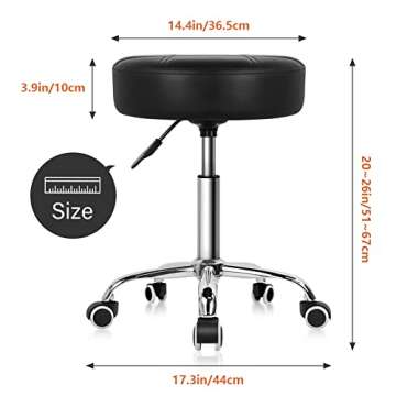 KKTONER Round Rolling Stool - Adjustable Comfort Chair