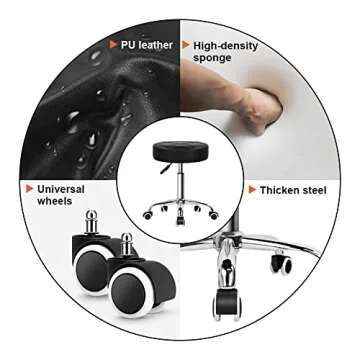 KKTONER Round Rolling Stool - Adjustable Comfort Chair