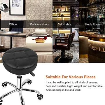 KKTONER Round Rolling Stool - Adjustable Comfort Chair