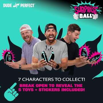 Dude Perfect Surprise Ball for Kids with 5 Toys + Sticker Pack, Unwrap Hidden Prizes and a Mystery C...