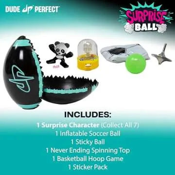 Dude Perfect Surprise Ball for Kids with 5 Toys + Sticker Pack, Unwrap Hidden Prizes and a Mystery Character, Collect All 7 Characters, Game for All Ages