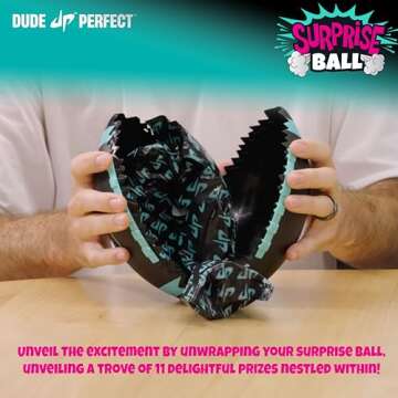 Dude Perfect Surprise Ball for Kids with 5 Toys + Sticker Pack, Unwrap Hidden Prizes and a Mystery Character, Collect All 7 Characters, Game for All Ages