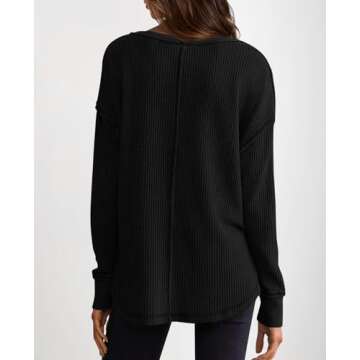 PRETTYGARDEN Womens Waffle Knit Long Sleeve Shirts V Neck Solid Color Casual Drop Shoulder Pullover ...