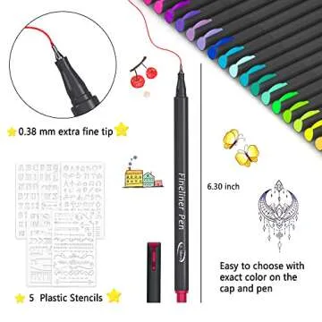 Tebik 45 Pack Planner Pens Colored Pens, 40 Colors Pens with 5 Stencils, Fineliners for Journal Planner Note Calendar Writing Coloring, Drawing, School Office Art Supplies