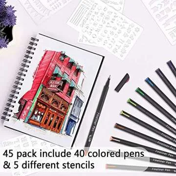 Tebik 45 Pack Planner Pens Colored Pens, 40 Colors Pens with 5 Stencils, Fineliners for Journal Planner Note Calendar Writing Coloring, Drawing, School Office Art Supplies