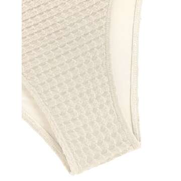 ZAFUL Women's Textured Bandeau Bikini Strapless Solid Color 2 Pieces Bathing Back Lace-up Suit Swimsuit (7-Beige,S)