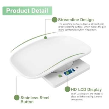 YTCYKJ Digital Pet Scale, Multi-Function LCD Scale Digital Weight with Height Tray Measure Accurately, Perfect for Puppy/Kitten/Hamster/Hedgehog/Food, Capacity up to 22 lb, Length 11inch