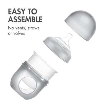Boon Nursh Reusable Silicone Pouch Baby Bottles - Slow Flow Nipple - Silicone Baby Bottle Pouch and Nipple - Baby Feeding Essentials - Gray - 0-3 Months - 3 Count - 4 Ounce