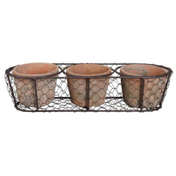 Esschert Design Aged Terracotta Flowerpots in Metal Basket