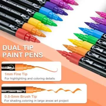 24 Colors Acrylic Paint Pens, Dual Tip Acrylic Paint Markers with Brush Tip and Fine Tip, Acrylic Pe...