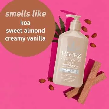 Hempz Smoothing Herbal, Koa & Sweet Almond Body Moisturizer, 17 Fl Oz (Pack of 1), Pink