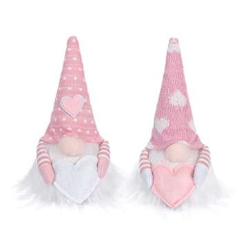 QLEKEY Valentines Day Gnomes with LED Light Decor Love Heart Mr & Mrs Handmade Swedish Scandinavian Tomte Elf Sweet for Shelf Table Decorations Pack of 2