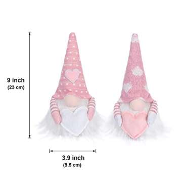 QLEKEY Valentines Day Gnomes with LED Light Decor Love Heart Mr & Mrs Handmade Swedish Scandinavian Tomte Elf Sweet for Shelf Table Decorations Pack of 2