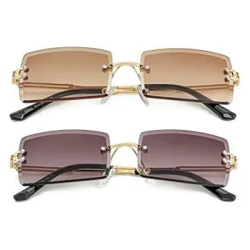 NIDOVIX Rimless Rectangle Sunglasses For Women Men Fashion Frameless UV400 Protection Lens Glasses (Gradient Brown + Gradient Grey)