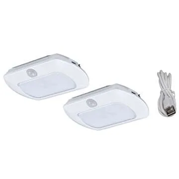 Good Earth Lighting LED Rechargeable Puck Light - 2-Pack, White, Motion Sensing, Magnet, 4000K, 50 Lumens Each, USB Charging Cord Included, 30,000 Hour Rated Lamp Life