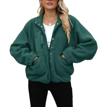 Yanekop Womens Sherpa Jacket Fuzzy Fleece Coat Long Sleeve Green Jacket Winter Coats Clothes Warm Outwear(A Dark Green,M)