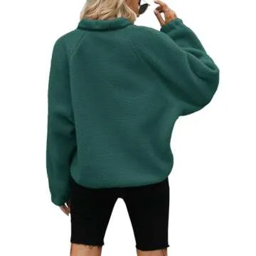 Yanekop Womens Sherpa Jacket Fuzzy Fleece Coat Long Sleeve Green Jacket Winter Coats Clothes Warm Outwear(A Dark Green,M)