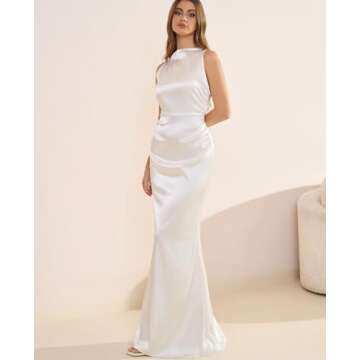 GLNEGE Women's Elegant Satin Mock Neck Maxi Formal Dress