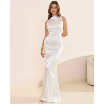 Elegant Satin Mock Neck Maxi Dress for Women