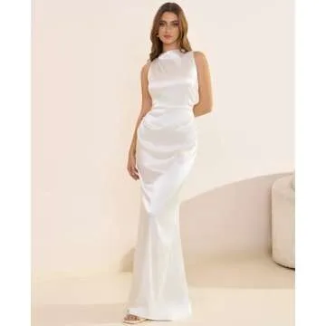 Elegant Satin Mock Neck Maxi Dress for Women