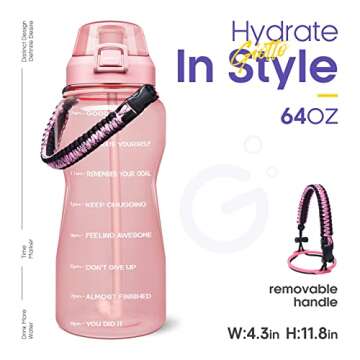 Giotto 64OZ Motivational Water Bottle with Paracord Handle
