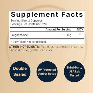 Pregnenolone 100mg, 240 Capsules | 99% Purity, Micronized Grade for Higher Absorption, Plant Based ?...