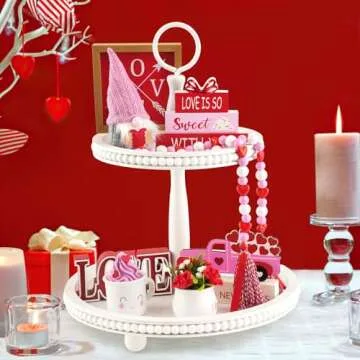 8 Pieces Valentine's Day Tiered Tray Decor, Valentine Home Table Tray Shelf Decor Gifts, Tray Object...