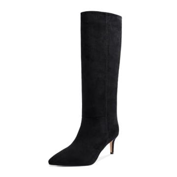 Stylish WETKISS Black Knee High Stiletto Boots for Women - Comfort & Glamour