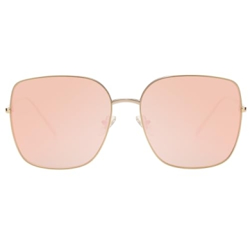 SOJOS Trendy Oversized Square Metal Frame Sunglasses for Women Men Retro Big Flat Lens UV Protection Sunglasses SJ1146, Gold Frame/Pink Mirrored Lens