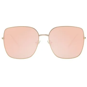 SOJOS Trendy Oversized Square Metal Frame Sunglasses for Women Men Retro Big Flat Lens UV Protection Sunglasses SJ1146, Gold Frame/Pink Mirrored Lens