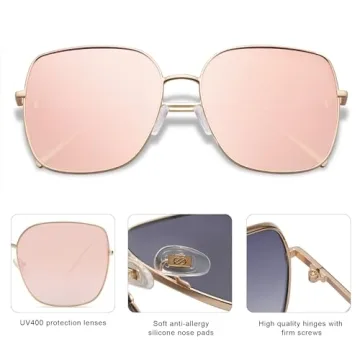SOJOS Trendy Oversized Square Metal Frame Sunglasses for Women Men Retro Big Flat Lens UV Protection Sunglasses SJ1146, Gold Frame/Pink Mirrored Lens