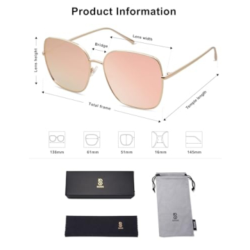 SOJOS Trendy Oversized Square Metal Frame Sunglasses for Women Men Retro Big Flat Lens UV Protection Sunglasses SJ1146, Gold Frame/Pink Mirrored Lens