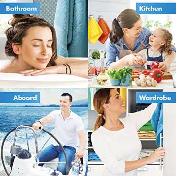 RICHYN Kitchen Towel Hooks Blue – Set of 2 self Adhesive Towel Hook – Premium Chrome Finish & Easy Installation – Firmly Holds Towel Without Tearing – Ideal as Bathroom, Outdoor Towel Holders