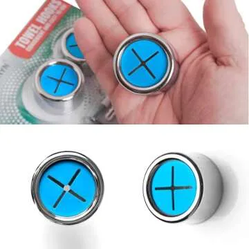 RICHYN Kitchen Towel Hooks Blue – Set of 2 self Adhesive Towel Hook – Premium Chrome Finish & Easy Installation – Firmly Holds Towel Without Tearing – Ideal as Bathroom, Outdoor Towel Holders