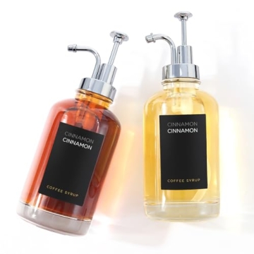 Luxury 2 Pack Coffee Syrup Dispensers with Labels - Glass Pump Bottles for Elegant Home Brewing
