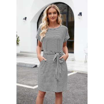 Stylish MEROKEETY Women’s Striped Midi Dress