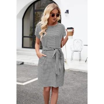 Stylish MEROKEETY Women’s Striped Midi Dress