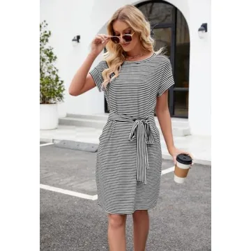 Stylish MEROKEETY Women’s Striped Midi Dress