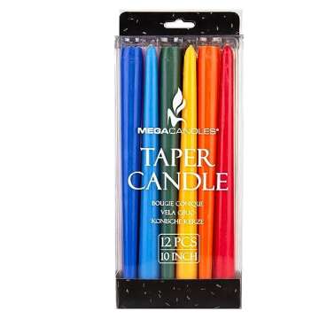 Mega Candles 12 pcs Unscented Supreme Assorted Colors Chime Taper Candles, Handcrafted Wax Candle 10 Inch x 7/8 Inch, Casting Chimes, Rituals, Spells, Vigils, Witchcraft, Wiccan, Meditation, Altar
