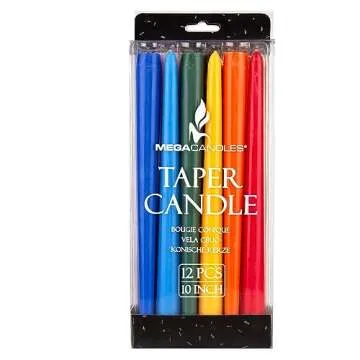 Mega Candles 12 pcs Unscented Supreme Assorted Colors Chime Taper Candles, Handcrafted Wax Candle 10 Inch x 7/8 Inch, Casting Chimes, Rituals, Spells, Vigils, Witchcraft, Wiccan, Meditation, Altar