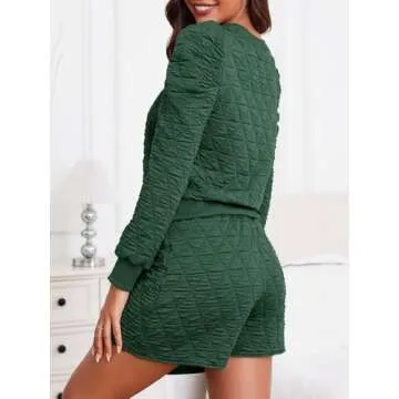 Fisoew Women's 2 Piece Lounge Wear Set Long Sleeve Argyle Sweatshirts and Wrap Skorts Casual Sets Army Green