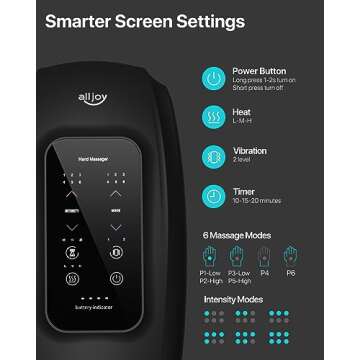 ALLJOY Hand Massager for Arthritis and Carpal Tunnel Relief, Touchscreen Cordless Hand Massager with Vibration and Heat, 6 Levels Pressure Point Therapy, Ideal Gifts for Women Men Mom Dad